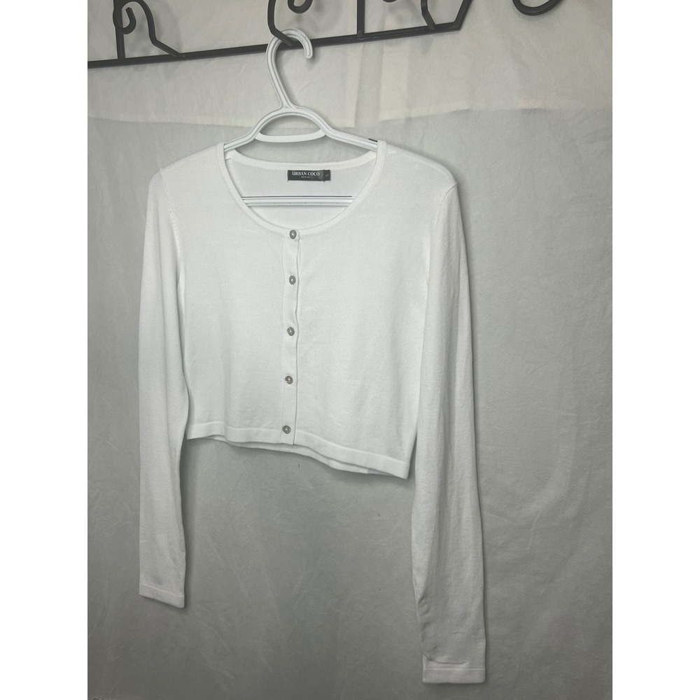 Urban CoCo White Cropped Cardigan Sweater Long Sleeve Button Front Small